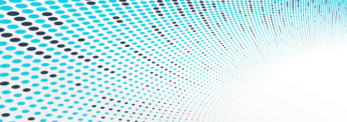 Dotted vector abstract background, blue dots in perspective flow, multimedia information theme, big data technology image, cool backdrop.