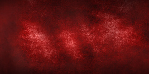 Red wall backdrop background with red faded border and old vintage grunge texture, marbled red painted background illustration for Christmas or valentines day.