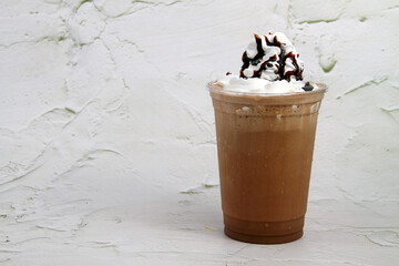 Freshly made chocolate flavored frappe