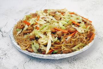Freshly cooked Filipino food called Pancit Bihon Canton