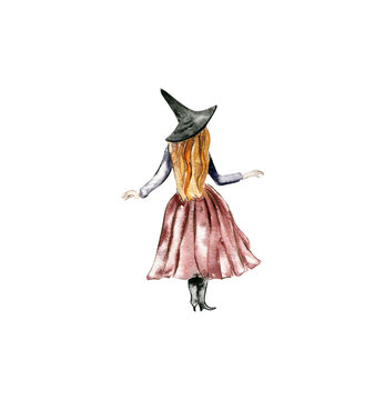 Hand-drawn girl in a witch costume
