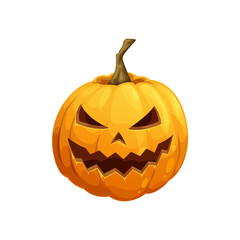 Jack o lantern Halloween pumpkin with skull face, vector cartoon icon. Halloween holiday pumpkin lantern character or mask with spooky scary face and teeth carving for creepy horror night