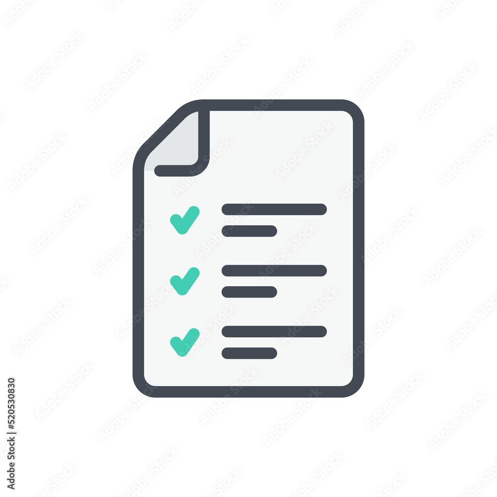 Poster survey and exam list color line icon. questionnaire document and report note vector outline colorful