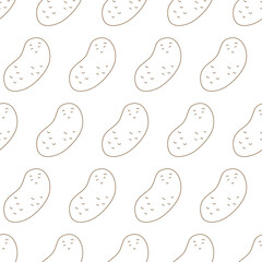 Vector outline seamless pattern of potatoes. Hand drawn food illustration in doodle style