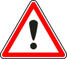 Vector graphic of a uk danger ahead road sign. It consists of a exclamation mark symbol contained within a red triangle