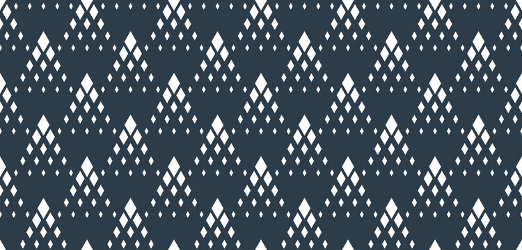 Rhomb seamless geometric vector pattern, rhombus simple black and white wallpaper background, ethnic folk embroidery or carpet style image.