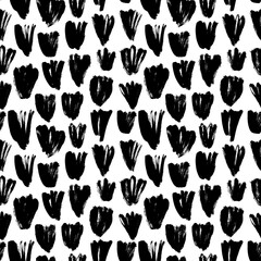 Fototapeta na wymiar Abstract black flower buds vector seamless pattern. Hand drawn organic pattern with floral motif. Abstract botanical brush stroke texture. Hand drawing, sketchy style. Organic plant motif