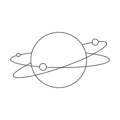 Planet with orbit and satellites in line art, design element, logo.
