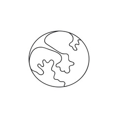 Planet with orbit and satellites in line art, design element, logo.