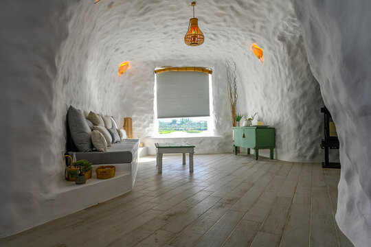 Interior of a modern troglodyte cave for rural tourism