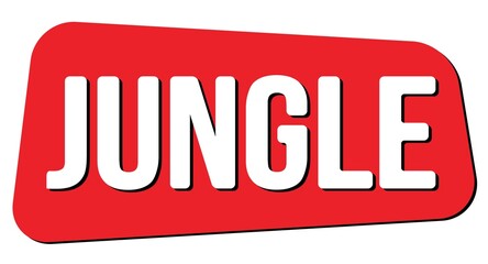 JUNGLE text on red trapeze stamp sign.
