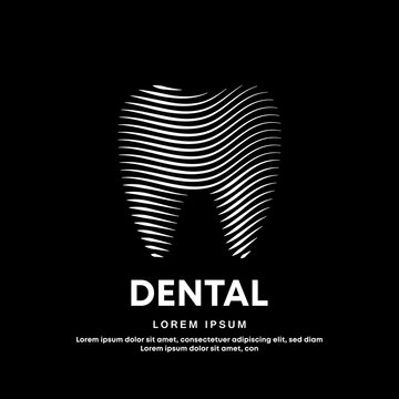 Human tooth medical structure. simple line art dental logo design vector illustration on dark background. Dentistry clinic logo vector template suitable for organization, company, or community. EPS 10