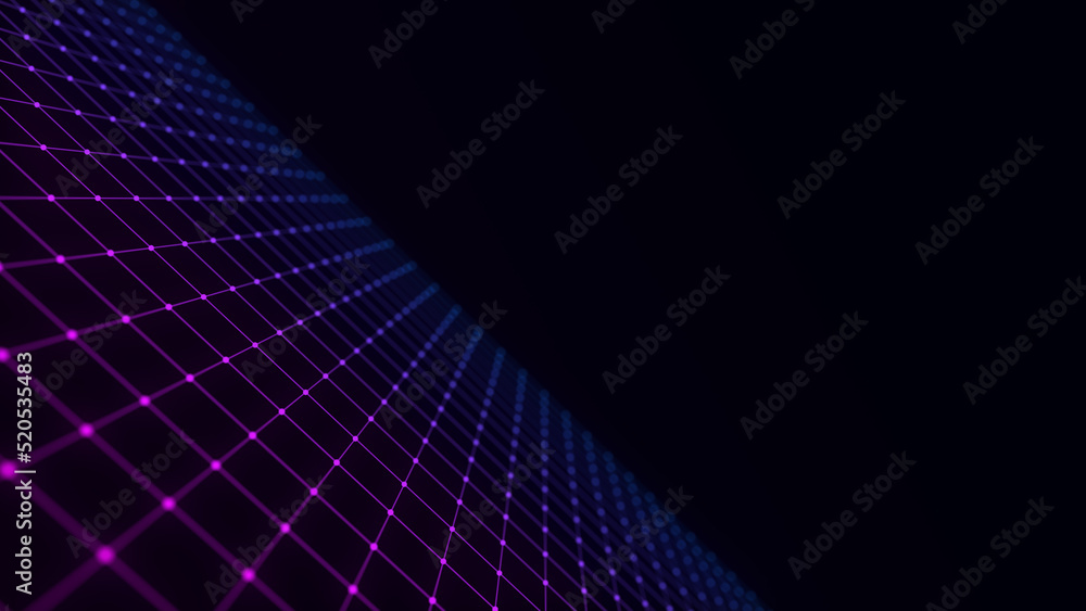 Poster technology perspective grid. digital space wireframe landscape. blue mesh on a black background. 3d 