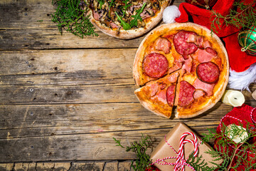 Christmas pizza lunch party concept