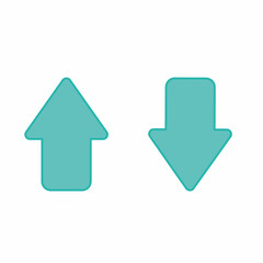 Turquoise icons with up and down arrows. The symbol of movement up, down. An indicator of development, decline in business and the economy. A symbol for web design, website, application, user interfac