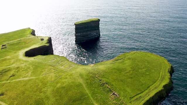 Aerial view of the Dun Briste sea stick at Downpatrick head, County Mayo - Republic of Ireland
