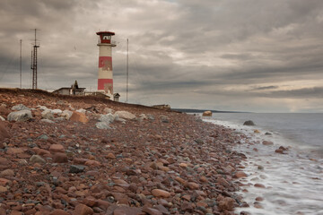 Old soviet lighthouse at the Tersky Coast on the White Sea