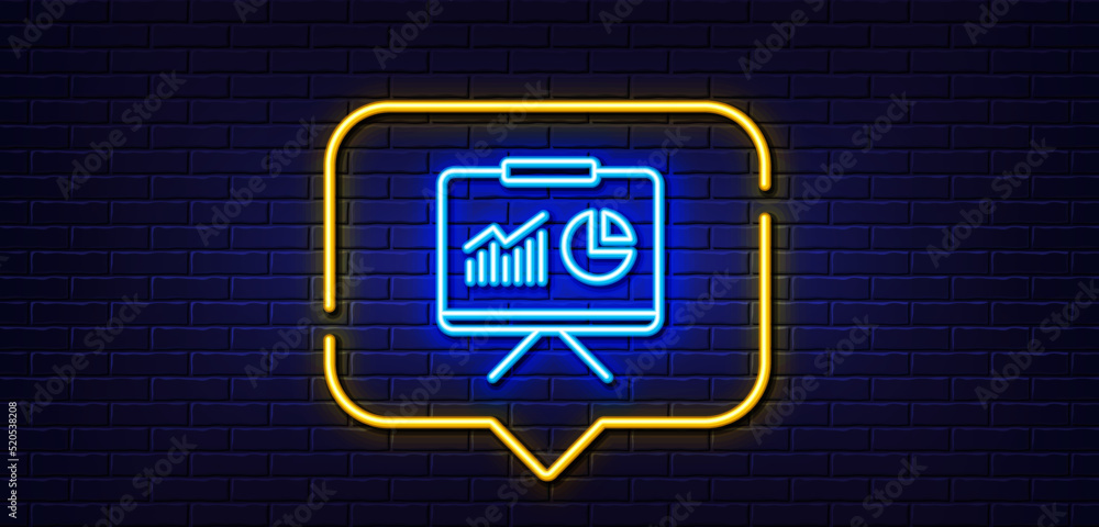 Poster neon light speech bubble. presentation board line icon. report chart or sales growth sign. analysis 