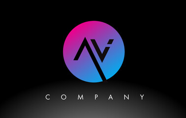 AV Letter Logo Design Icon with Purple Neon Blue Colors and Circular Design