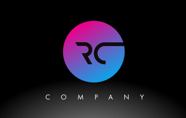 RC Letter Logo Design Icon with Purple Neon Blue Colors and Circular Design