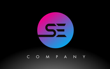 SE Letter Logo Design Icon with Purple Neon Blue Colors and Circular Design