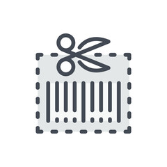 Cut coupon with discount code color line icon. Scissors and barcode vector outline colorful sign.