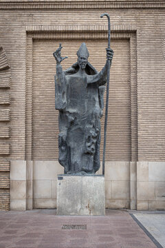 ZARAGOZA, SPAIN-MAY 15, 2021: San Valero bronze statue by Pablo Serrano (1965)