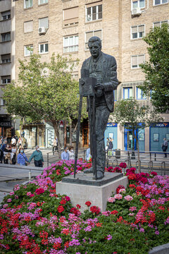 ZARAGOZA, SPAIN-MAY 15, 2021: Statue of Eduardo Jimeno Correas