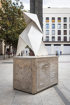 ZARAGOZA, SPAIN-MAY 15, 2021: Origami Statue near the Museum of Origami