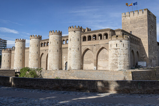 The Aljaferia Palace (Palacio de la Aljaferia), Islamic palace in the Zaragoza city in Aragon region, Spain