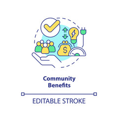 Community benefits concept icon. Household electricity. Energy efficiency benefit abstract idea thin line illustration. Isolated outline drawing. Editable stroke. Arial, Myriad Pro-Bold fonts used