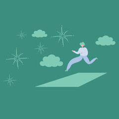 Illustration vector graphic of people jump the challenge to get success. fit for presentation, website and banner