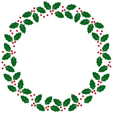 Christmas monogram frame with holly svg, Round winter border svg