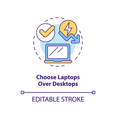 Choose laptops over desktops concept icon. Screen size. Energy efficiency at work abstract idea thin line illustration. Isolated outline drawing. Editable stroke. Arial, Myriad Pro-Bold fonts used