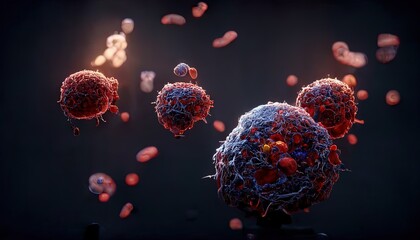 A new generation of dangerous corona flu floating pathogen respiratory influenza virus cell microscopic view. Illustration.