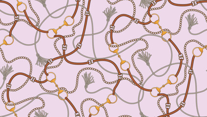 seamless decorative chain pattern gold jewelry , leather belt ornament, fabric texture . Vintage abstract print