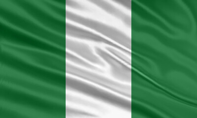 Nigeria flag design. Waving Nigerian flag made of satin or silk fabric. Vector Illustration.