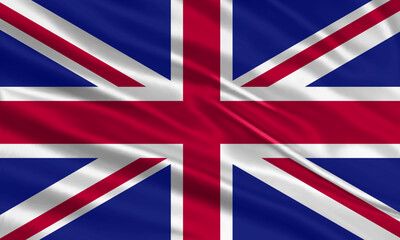 United Kingdom flag design. Waving UK or England flag made of satin or silk fabric. Vector Illustration.