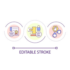 Stop crypto crimes loop concept icon. Punishment for digital currency thief. Justice abstract idea thin line illustration. Isolated outline drawing. Editable stroke. Arial font used