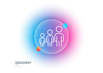Business hierarchy line icon. Gradient blur button with glassmorphism. Teamwork meeting sign. Group people symbol. Transparent glass design. Business hierarchy line icon. Vector