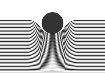 Abstract line design. Mass gravity concept. Down move circle with line. Trendy creative geometric composition background. Singularity of blackhole and wormhole caused by gravity of massive black hole