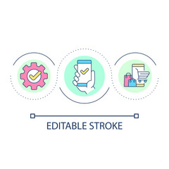 Mobile app for shopping loop concept icon. Order goods on internet. Business and technology abstract idea thin line illustration. Isolated outline drawing. Editable stroke. Arial font used