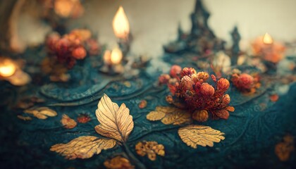 Autumn concept floral background leaves and flowers
