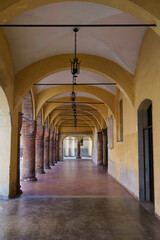 Portico near San Bassiano church at Pizzighettone, Cremona, Italy