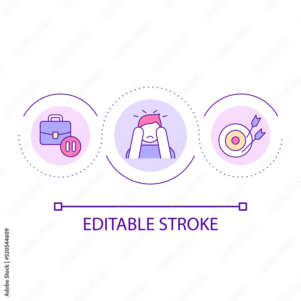 Poster stress at work loop concept icon. employee burnout. poor work performance. overworking abstract idea