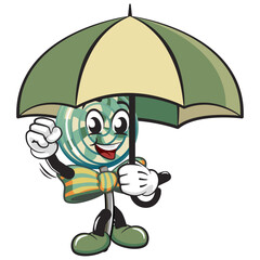 vector illustration of lollipop mascot character holding umbrella