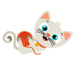 Cartoon Cat Playing With Yarn