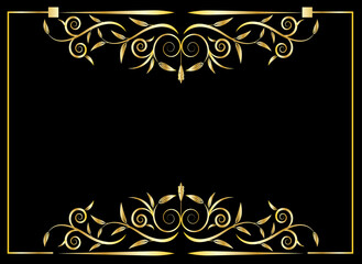 Golden frame ornament on black background color
