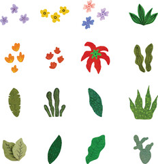 Hand Paint Watercolor Leaves And Flowers Element Set  
