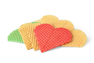 Colorful pieces of waffle cake isolated on white background.